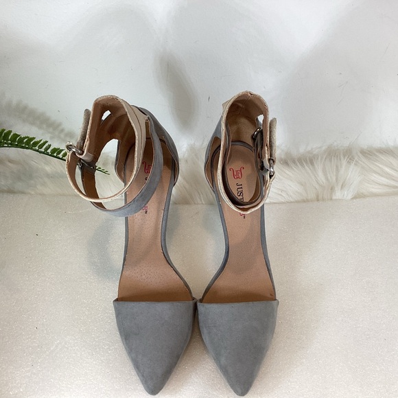 JUSTFAB DOUBLE ANKLE STRAP STILETTO POINT TOE HEELS GREY SZ 7.5 - Picture 5 of 10